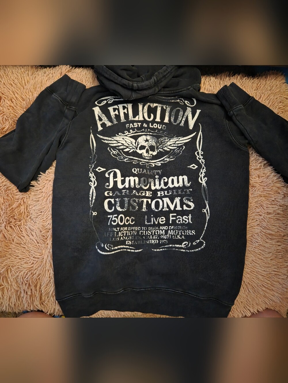 Affliction 'American Customs' Graphic Hoodie in Washed Black